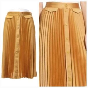 Scotch & Soda Maison Scotch Modern Classic Copper Pleated Snap Button Midi Skirt